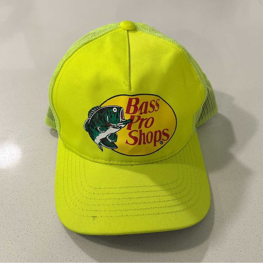 Bass Pro Shops Neon Yellow Mesh Trucker Cap with Black Trim